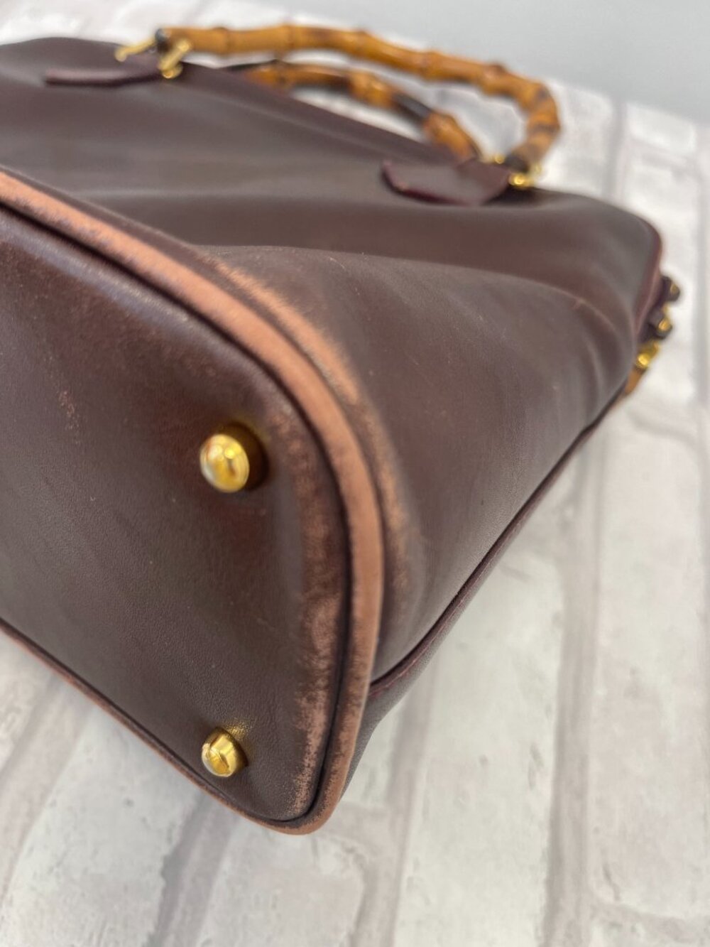 Gucci Vintage Bamboo Top Handle Shoulder Bag in Burgundy Leather - Preowned - Picture 12 of 14